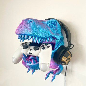 Настінна скульптура - підставка для навушників та геймпада T-Rex динозавр 009 фото