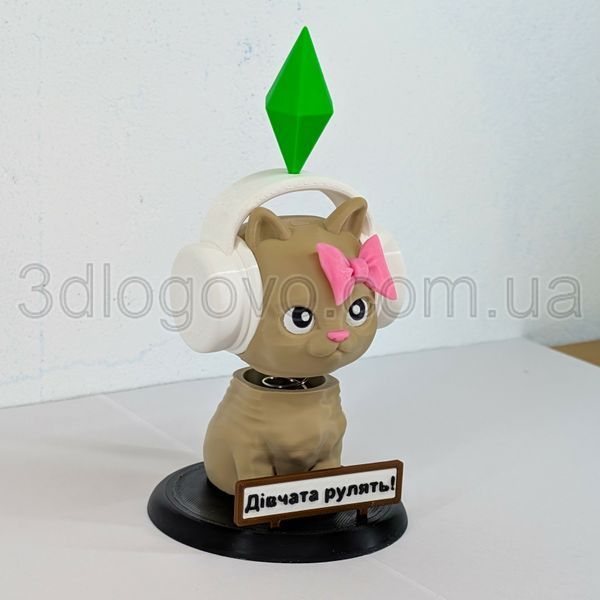 Котик Sims в навушниках на панель авто з рухомою головою (на пружині) 063 фото